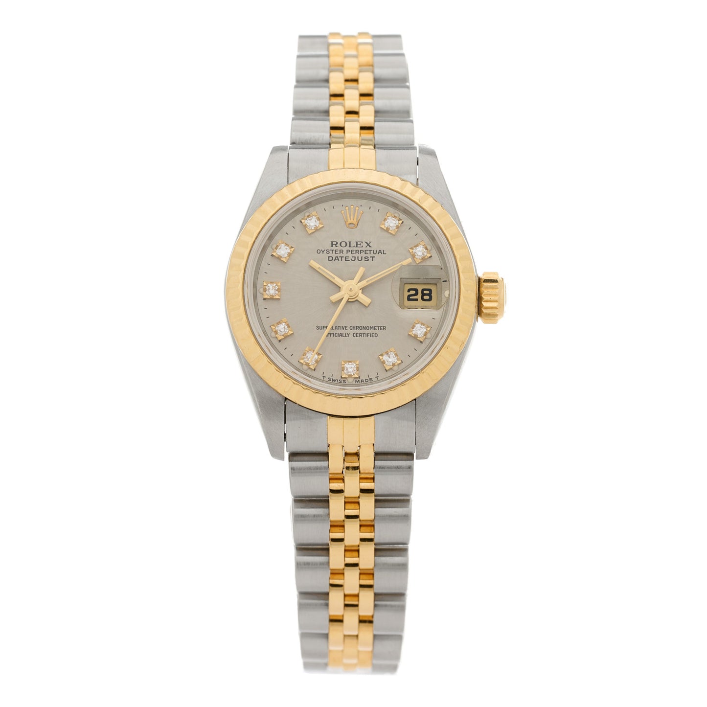 Stainless Steel 18K Yellow Gold Diamond 26mm Oyster Perpetual Datejust Watch Silver 69173