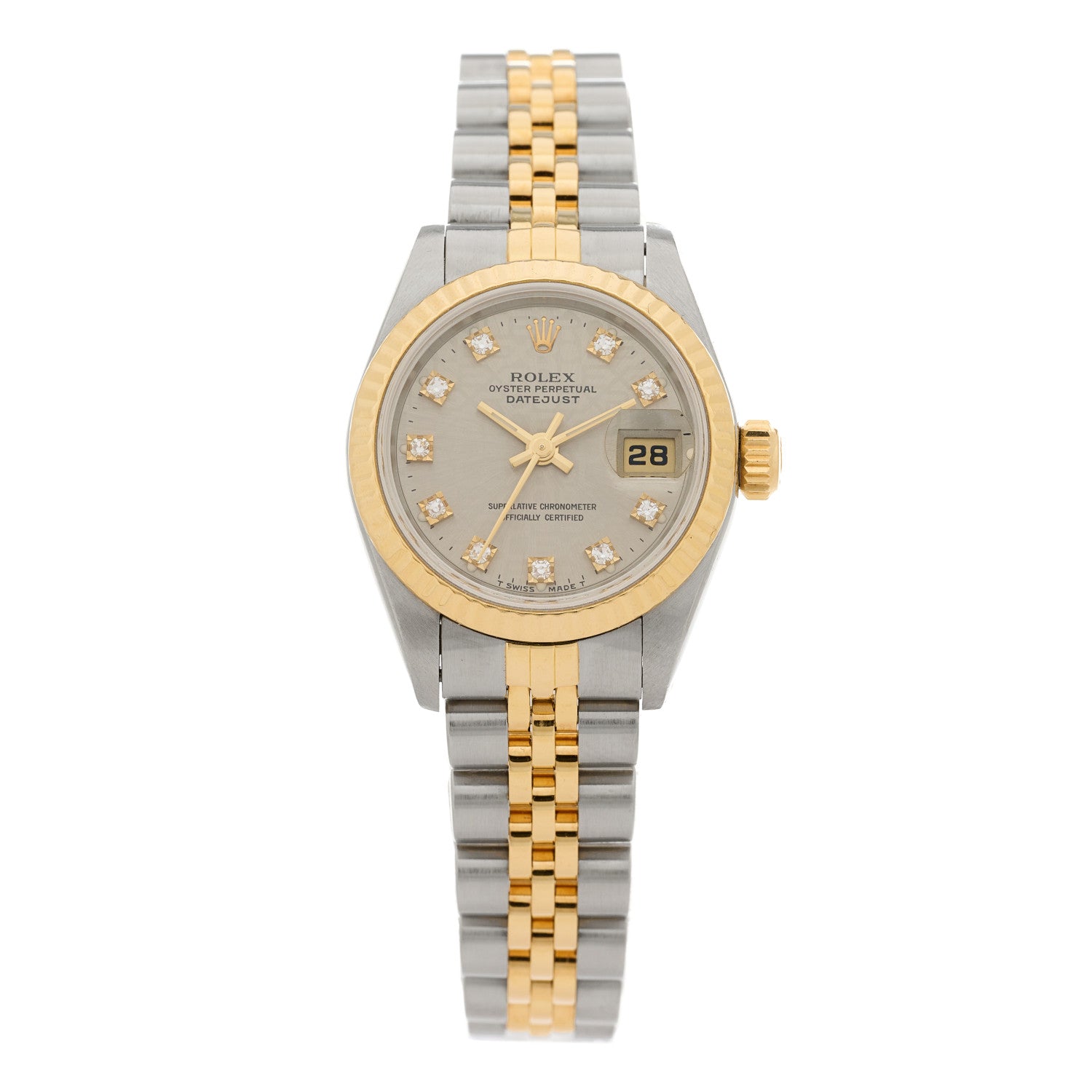 Rolex Stainless Steel 18K Yellow Gold Diamond 26mm Oyster Perpetual Datejust Watch Silver 69173 1 of 4