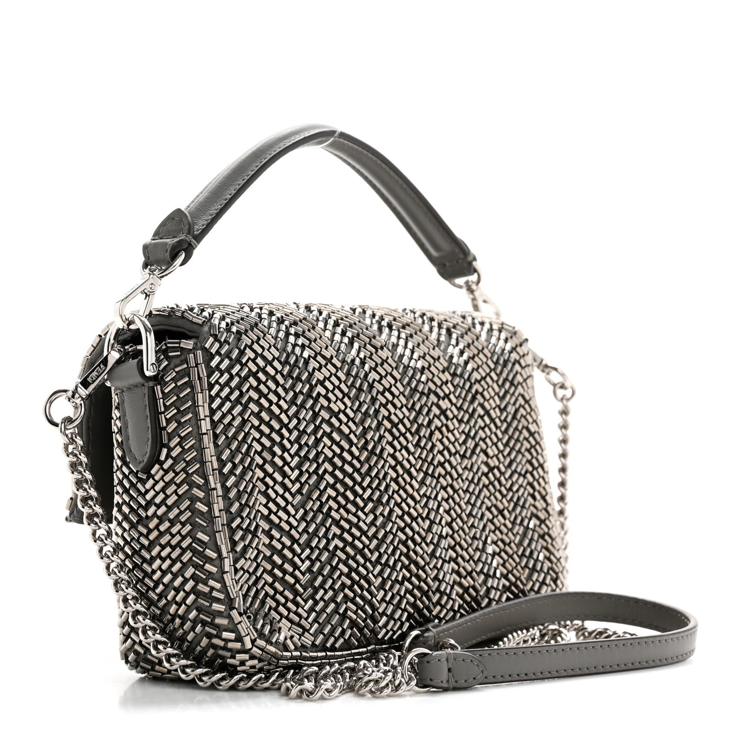Fabric Beaded Woven Mini Baguette Clay Palladium