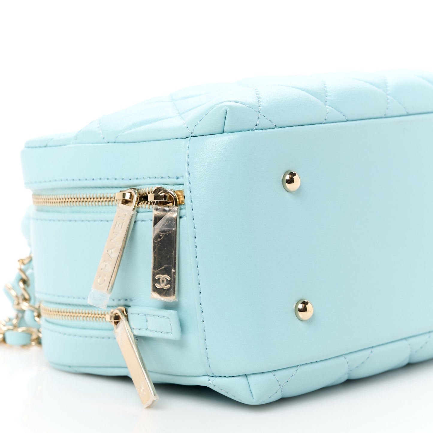 Lambskin Quilted Small Trendy CC Bowling Bag Light Blue