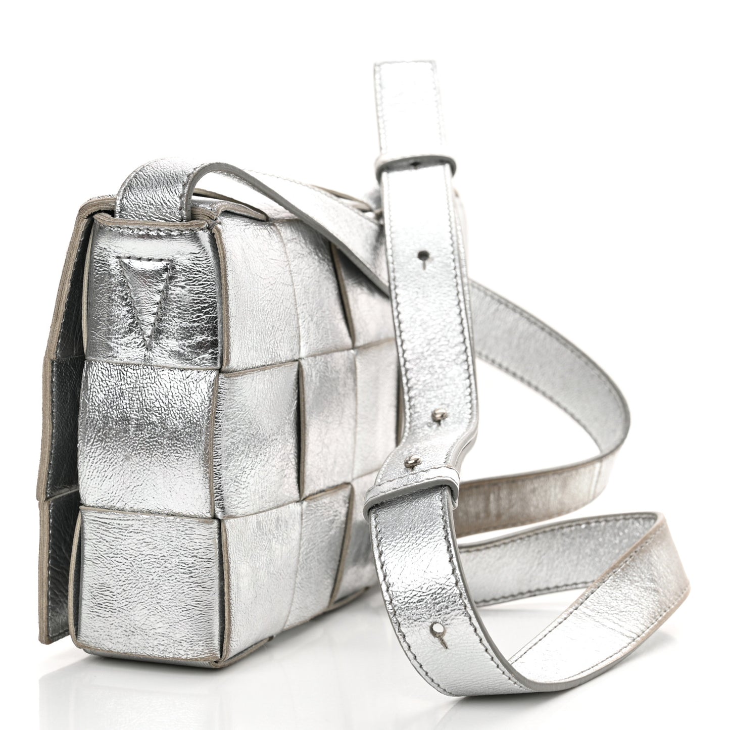 Metallic Lambskin Maxi Intrecciato Cassette Crossbody Bag Silver