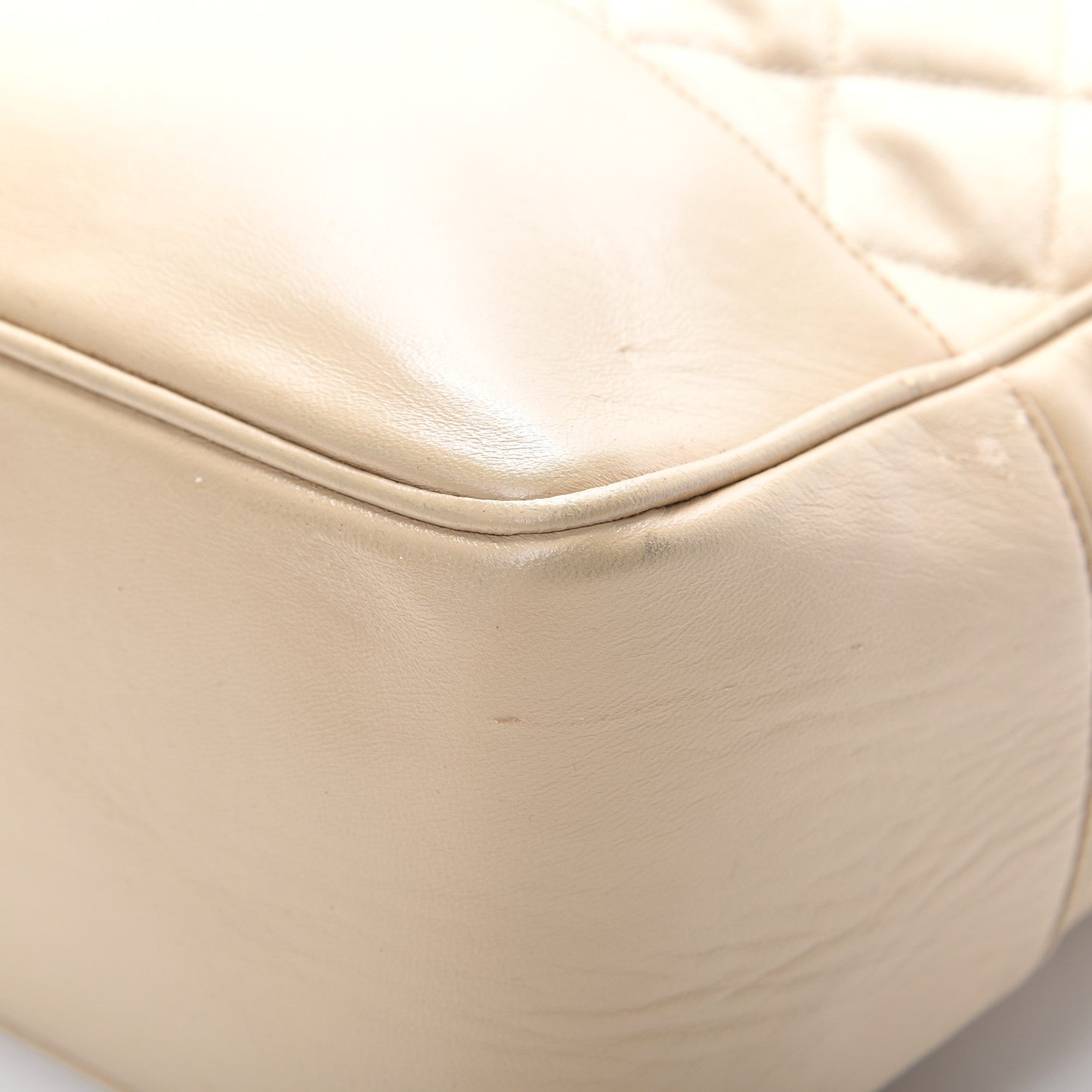 Satin Lambskin Quilted Shopping Tote Beige