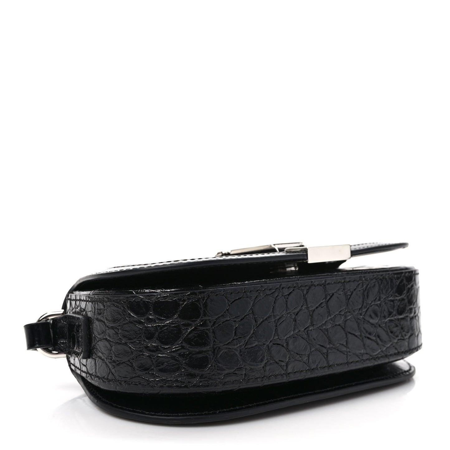 Calfskin Crocodile Embossed Greca Goddess Mini Shoulder Bag Black