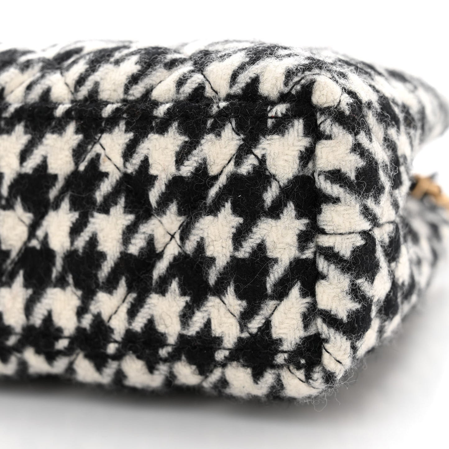 Tweed Houndstooth Quilted Nano Kelly Shopper Black White