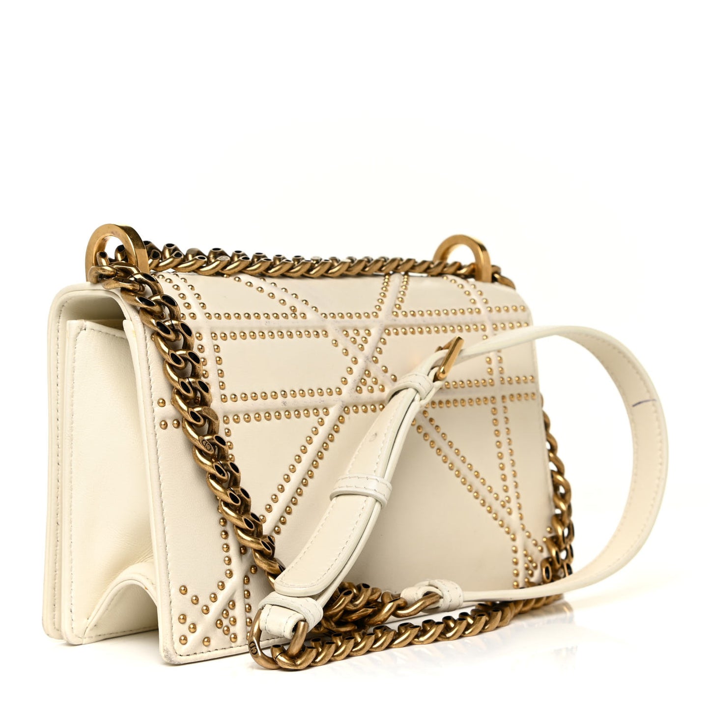 Lambskin Studded Medium Diorama Flap Bag Latte