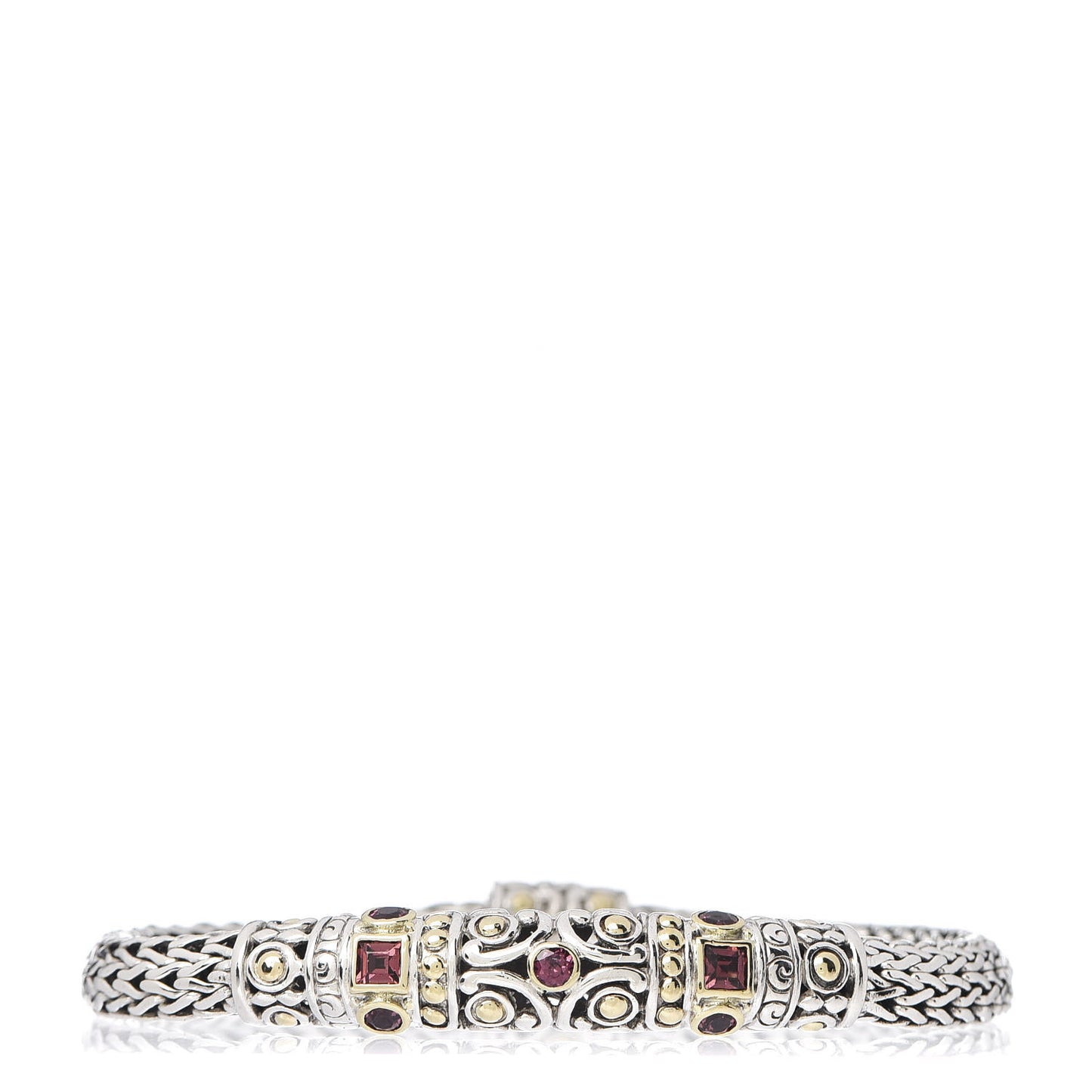 Sterling Silver 18K Yellow Gold Rhodolite Garnet 6.5mm Station Bracelet