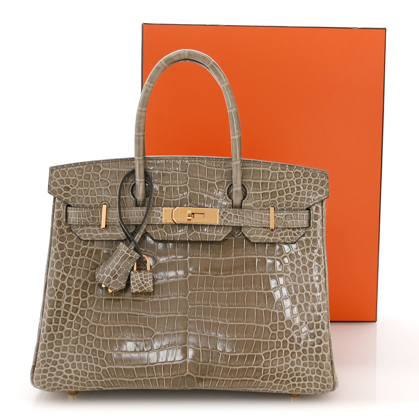 Shiny Porosus Crocodile Birkin 30 Gris Tourterelle