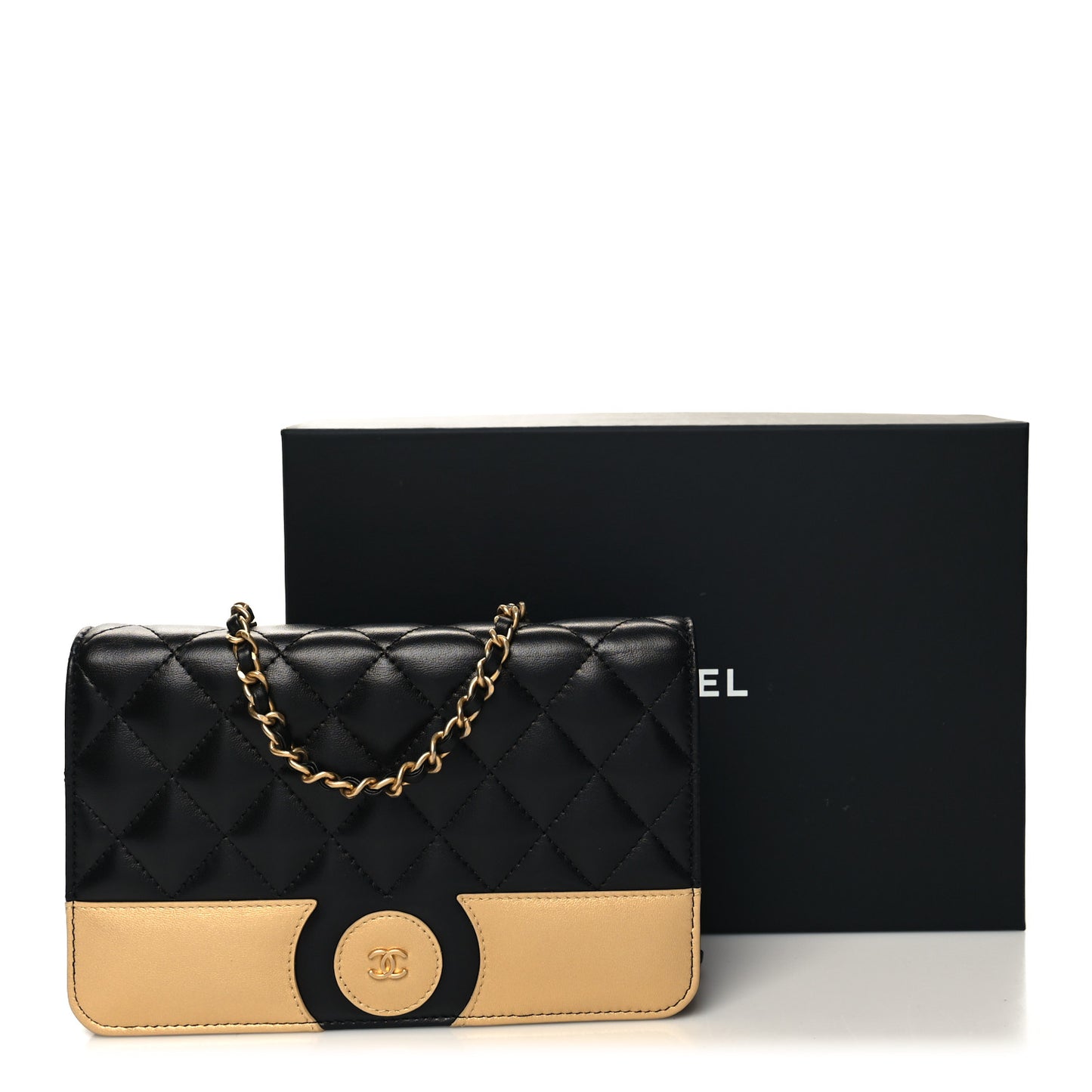 Lambskin Quilted Wallet On Chain WOC Black Beige