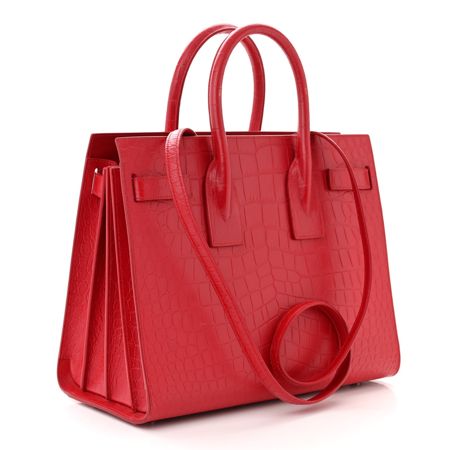 Saint Laurent Calfskin Crocodile Embossed Small Sac de Jour Eros Red 2 of 15