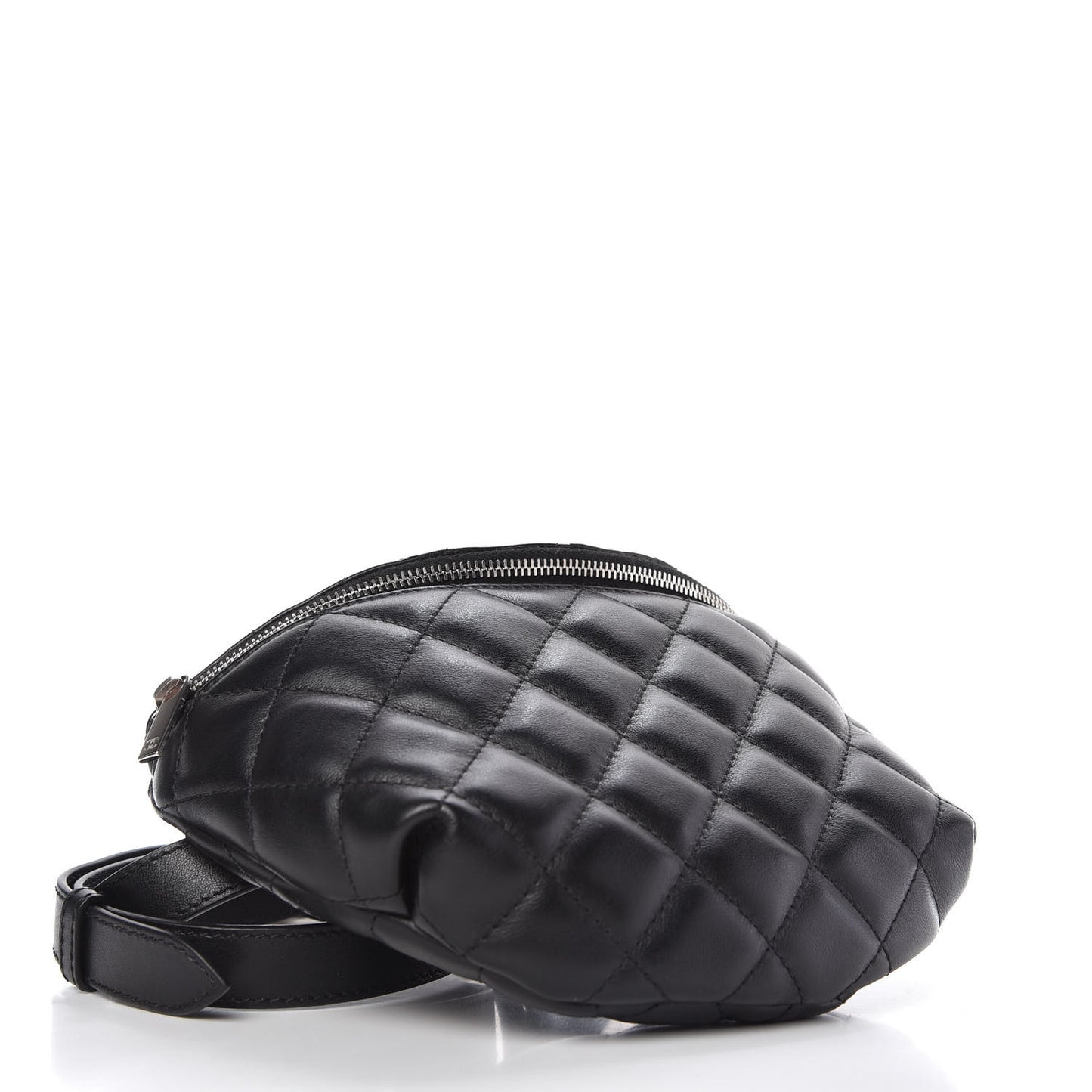 Grained Calfskin Quilted Waist Belt Bag Black
