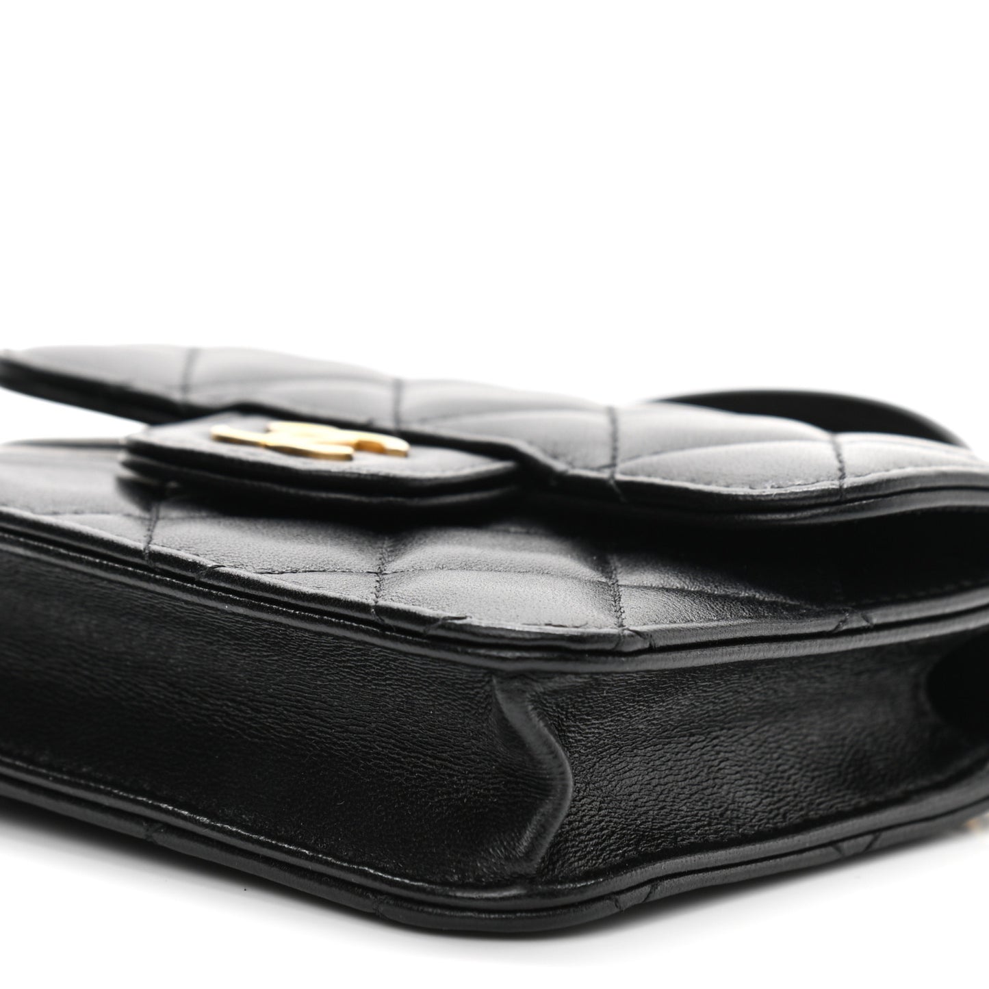 Lambskin Quilted Top Handle Flap Coin Purse With Chain Black