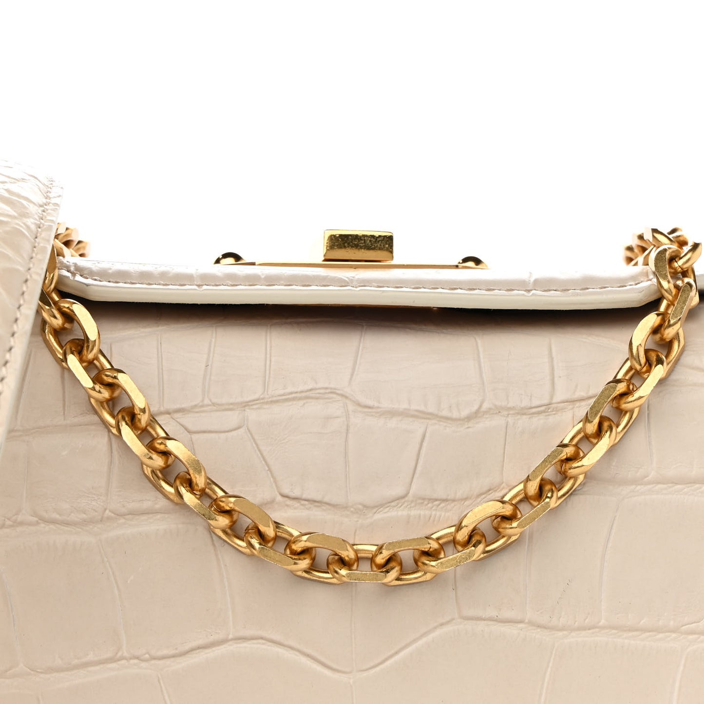 Calfskin Crocodile Embossed Box Shoulder Bag 16 Cream