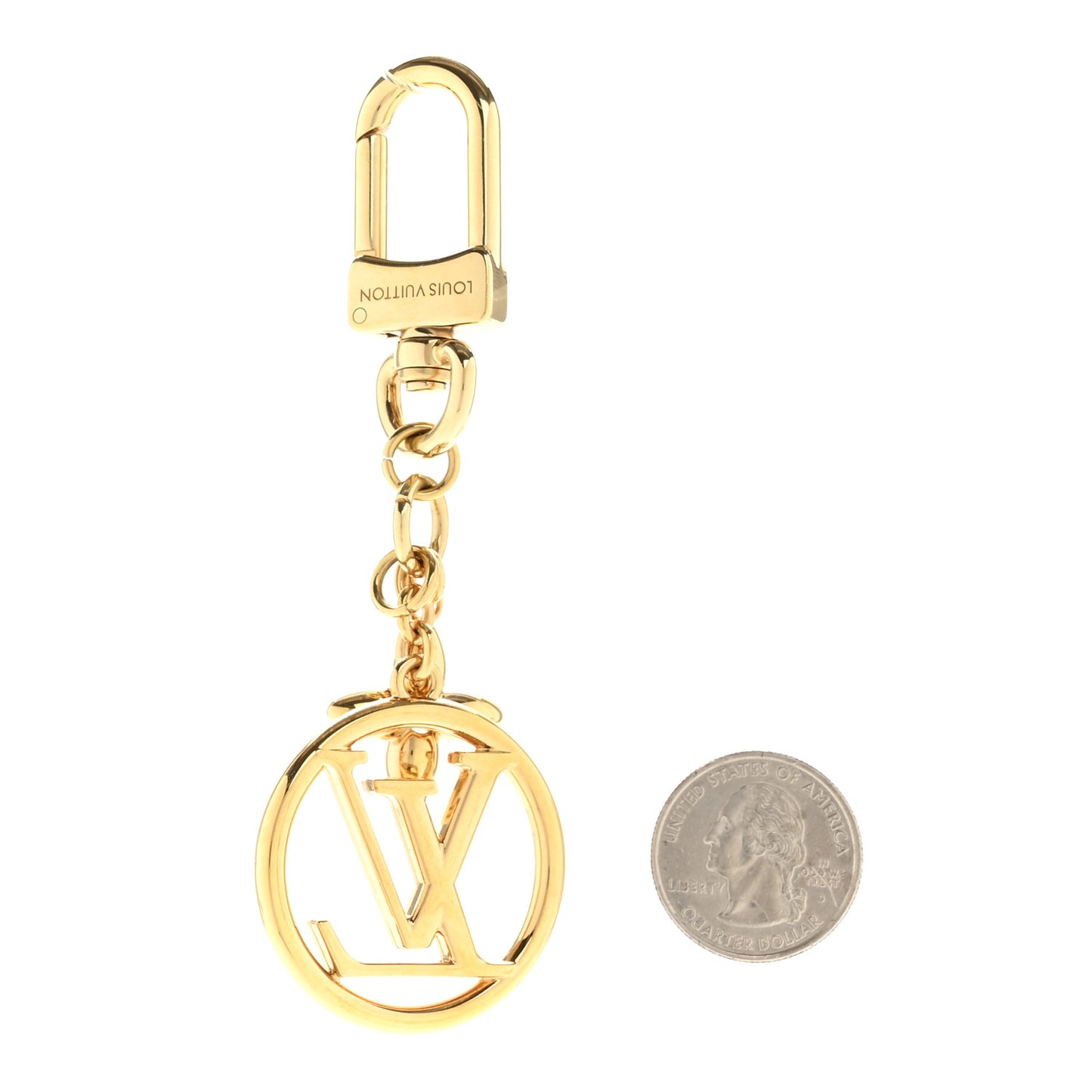 Metal Fleur LV Circle Bag Charm Key Holder Gold