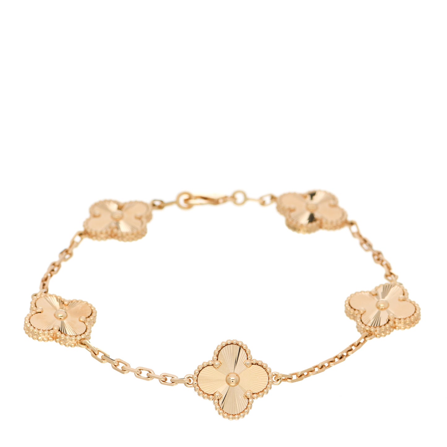 18K Yellow Gold 5 Motifs Guilloche Vintage Alhambra Bracelet