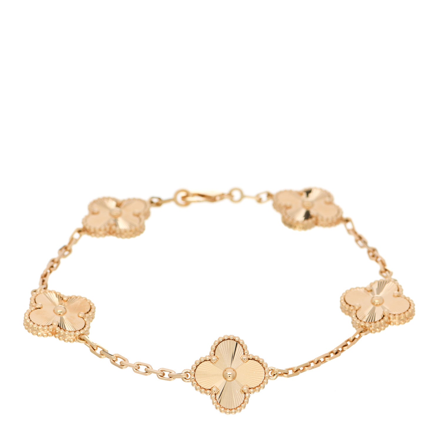 Van Cleef & Arpels 18K Yellow Gold 5 Motifs Guilloche Vintage Alhambra Bracelet 1 of 5