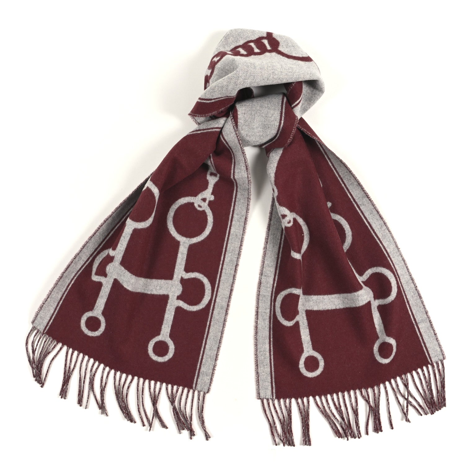 Hermes Cashmere Casaque Mors Muffler Gris Clair Rouge H 1839278