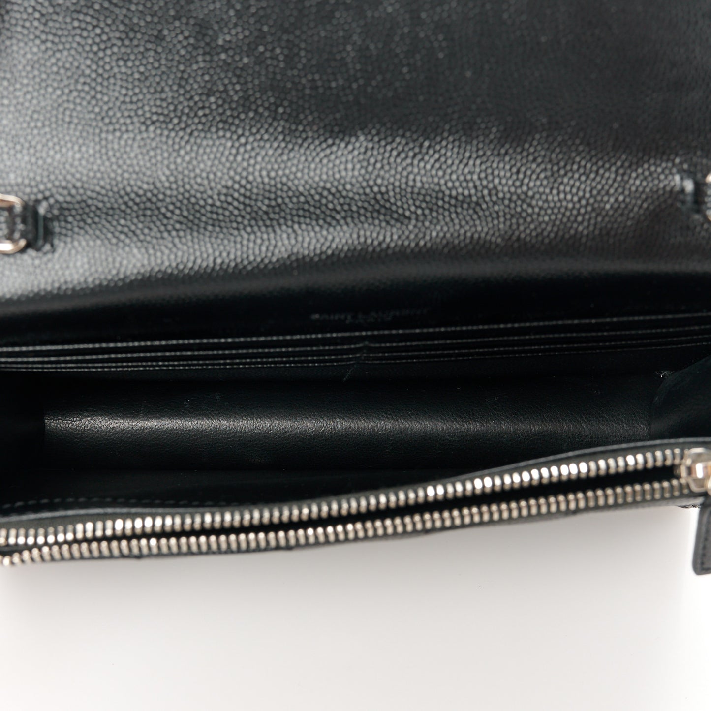 Grain De Poudre Matelasse Chevron Monogram Envelope Chain Wallet Black
