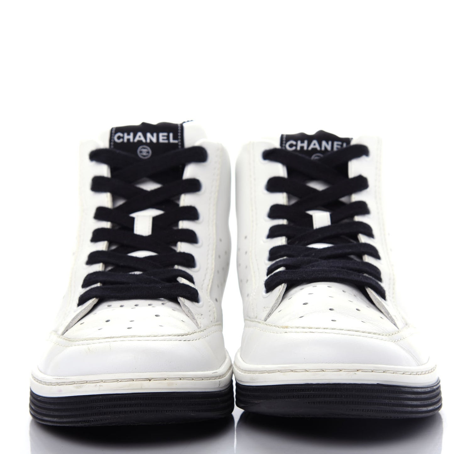 Calfskin Womens Logo High Top Sneakers 40.5 Black White