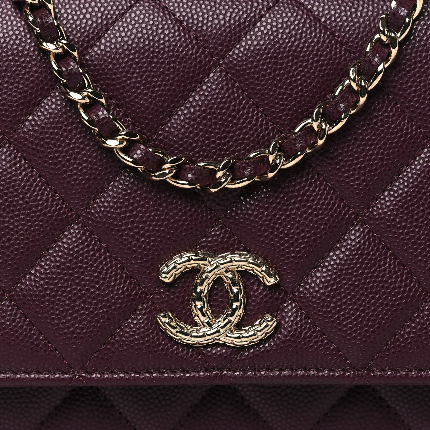Chanel Caviar Quilted Chain Embossed CC Wallet On Chain WOC Burgundy 9 of 12