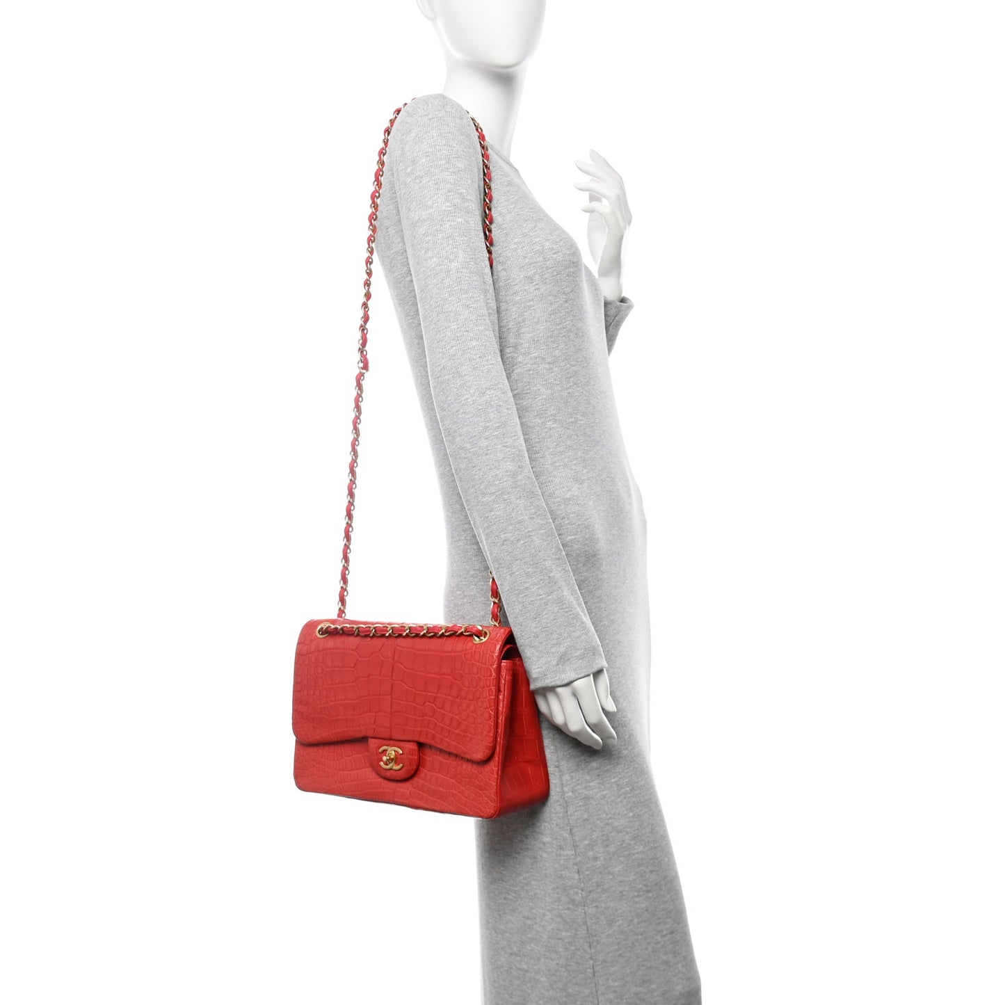 Matte Alligator Jumbo Double Flap Red