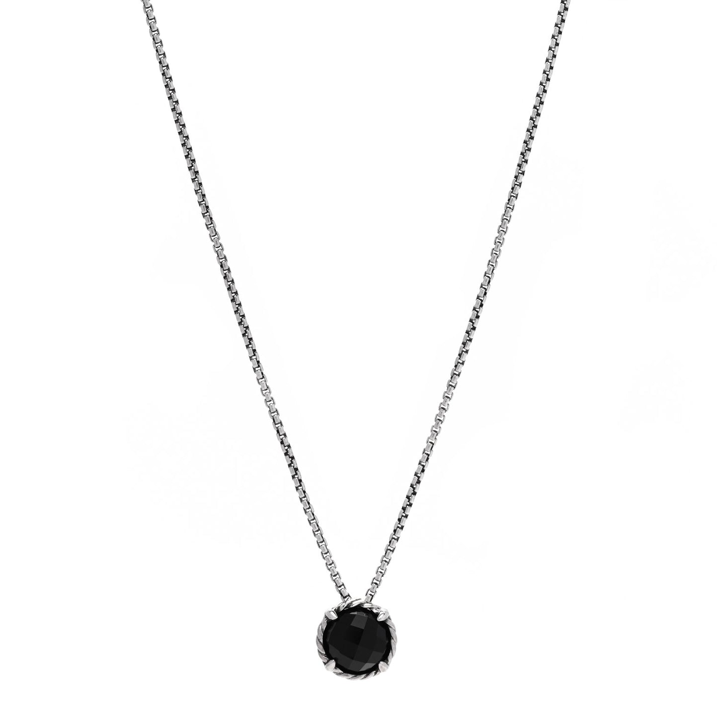 Sterling Silver Black Onyx 8mm Petite Chatelaine Pendant Necklace