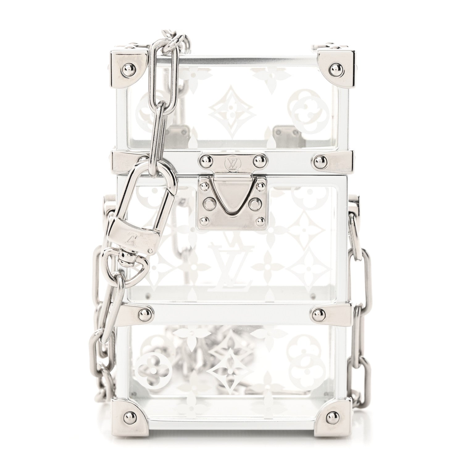 22s「Louis Vuitton」Clear Silver Trunk Box Monogram Acrylic Mini Trunk Silver Hardware | Handbags