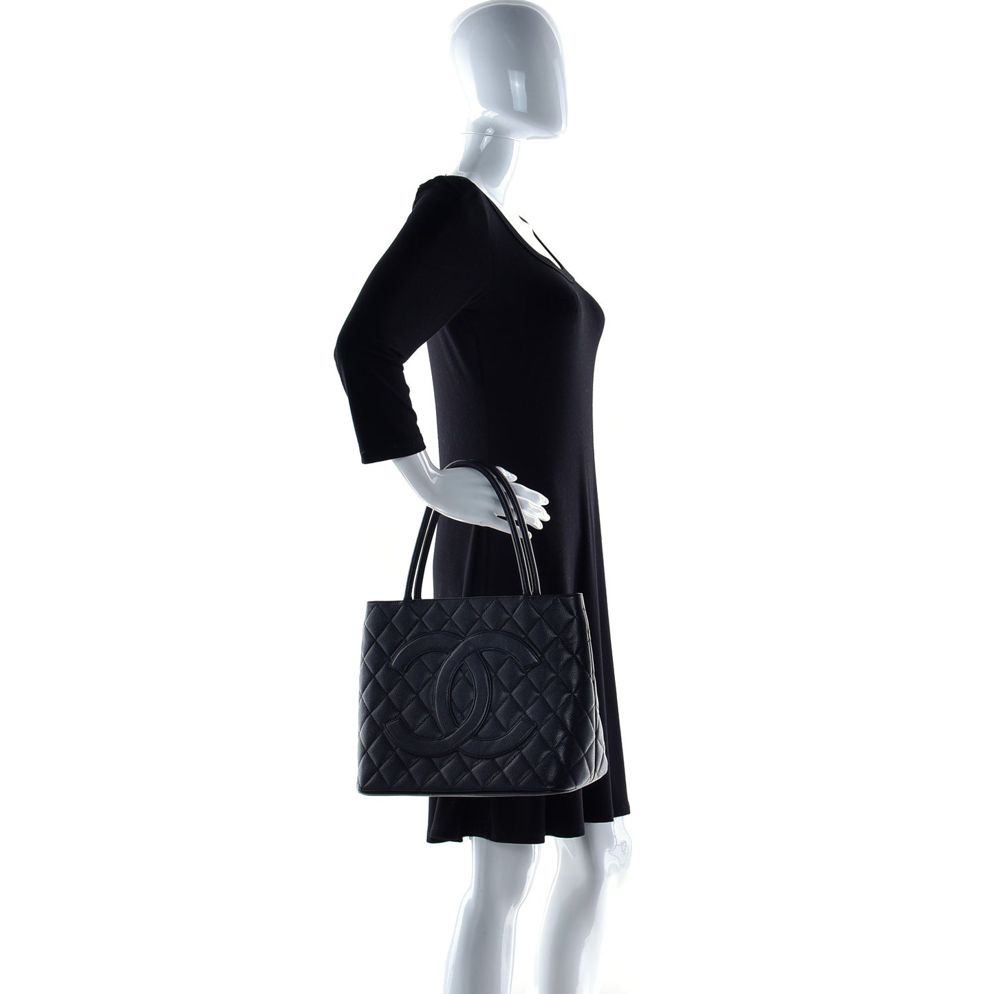 Caviar Quilted Medallion Tote Black