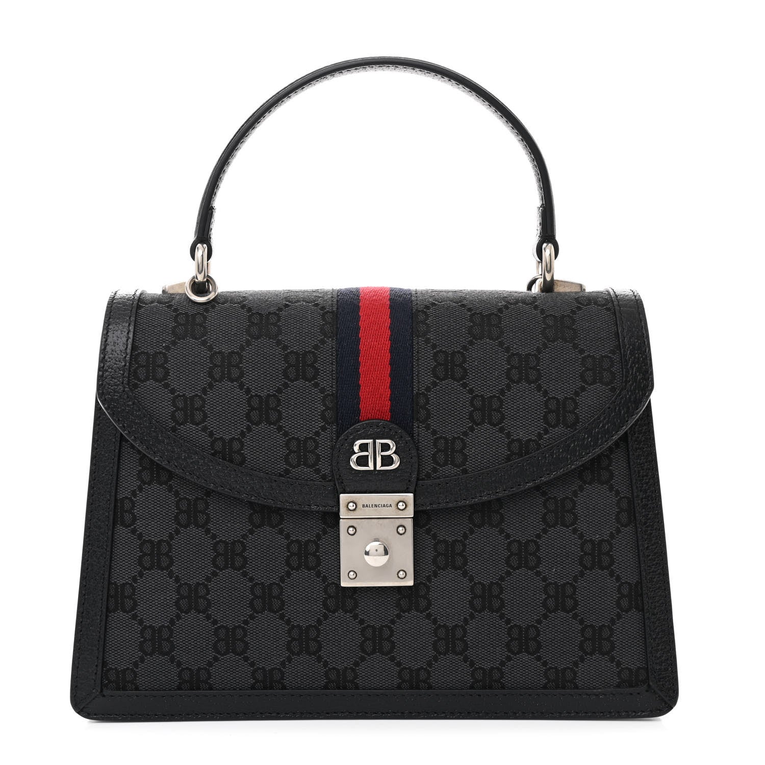 Gucci X BALENCIAGA BB Supreme Monogram Web Small Top Handle Bag Black 1 of 12