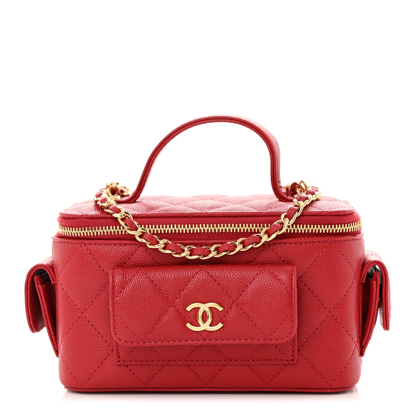 Caviar Quilted Polly Pocket East West Top Vanity With Chain Red