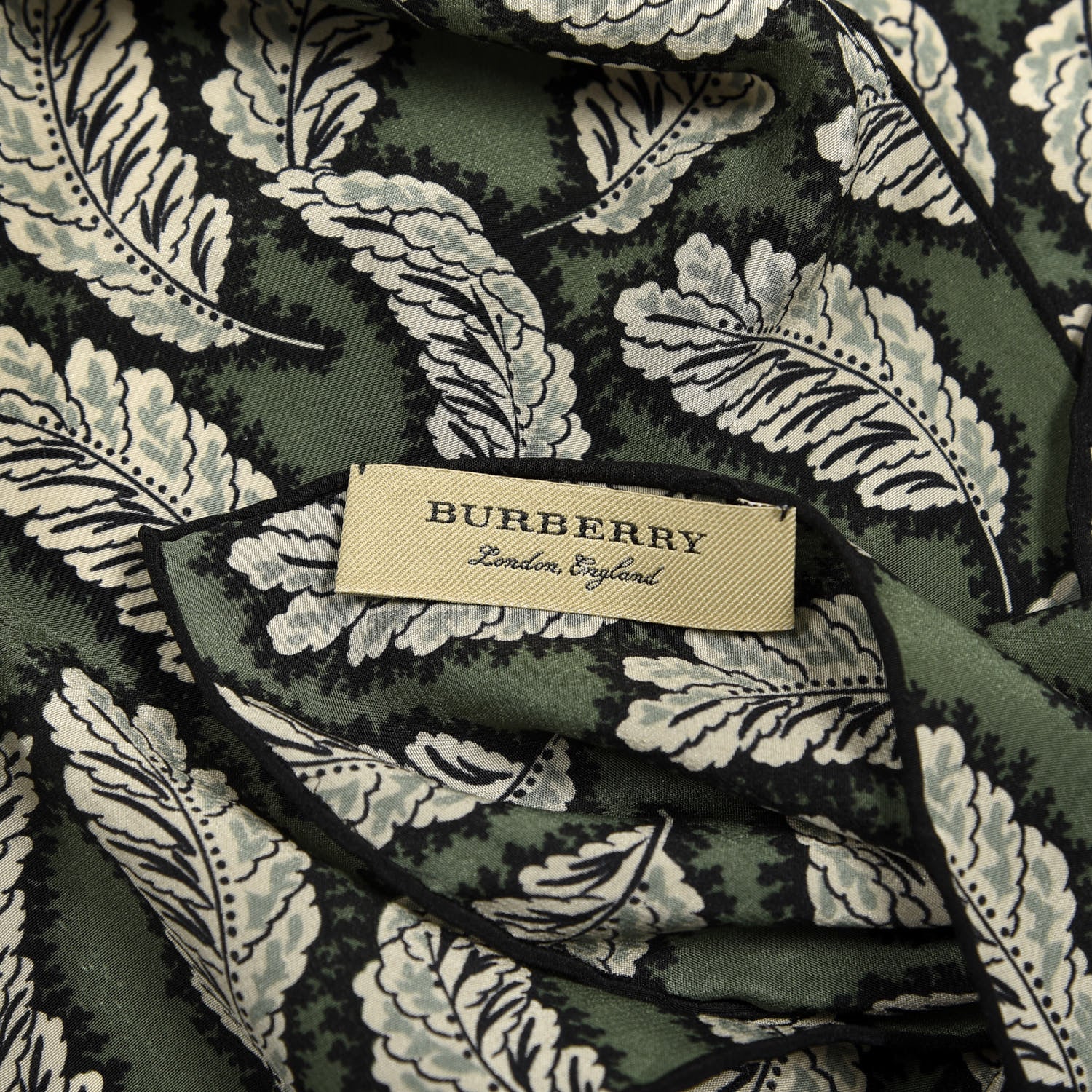 Burberry Silk Leaf Print Scarf Dusty Green 4 of 4