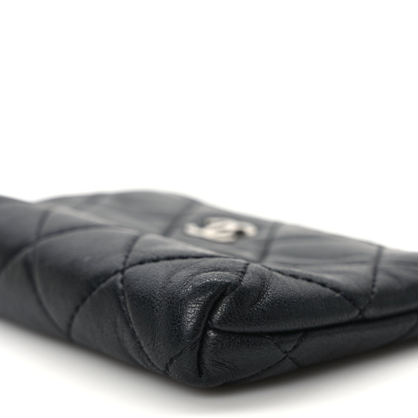 Lambskin Quilted Key Holder Case Black