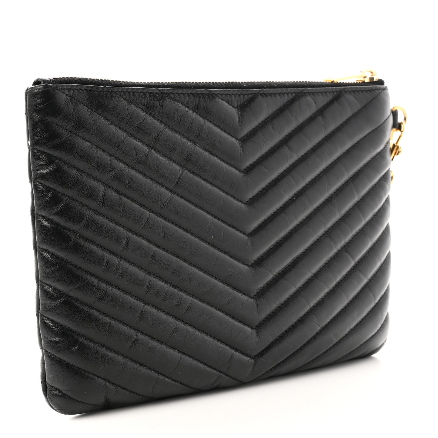 Calfskin Matelasse Chevron Monogram A5 Wristlet Black