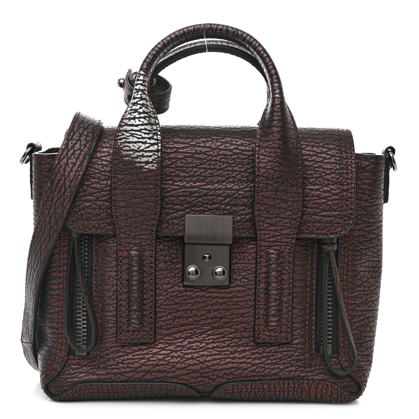 Metallic Textured Calfskin Mini Pashli Satchel Burgundy