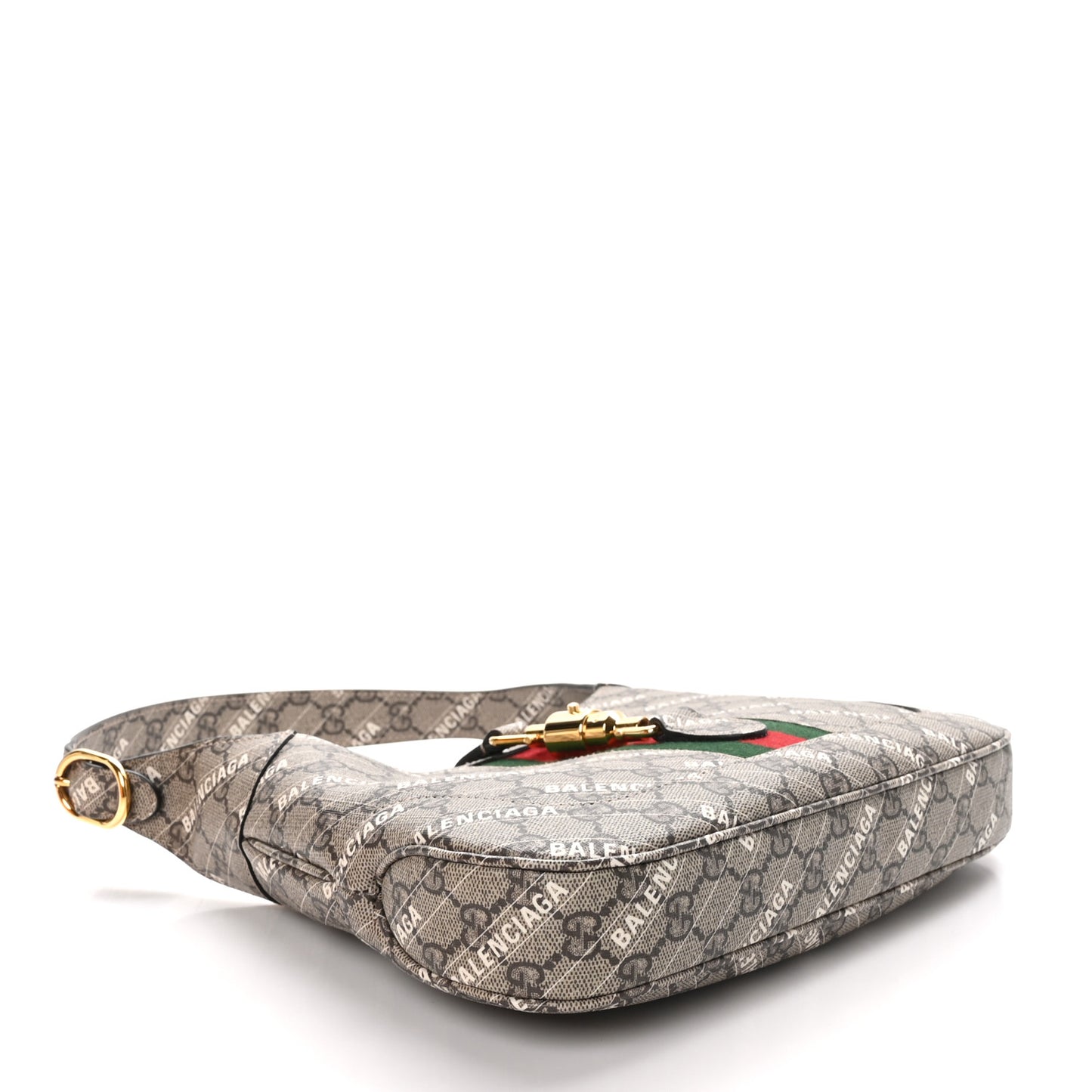 X BALENCIAGA GG Supreme Monogram Striped Logo Print Web Small Jackie 1961 Hobo Beige Ebony Mystic White