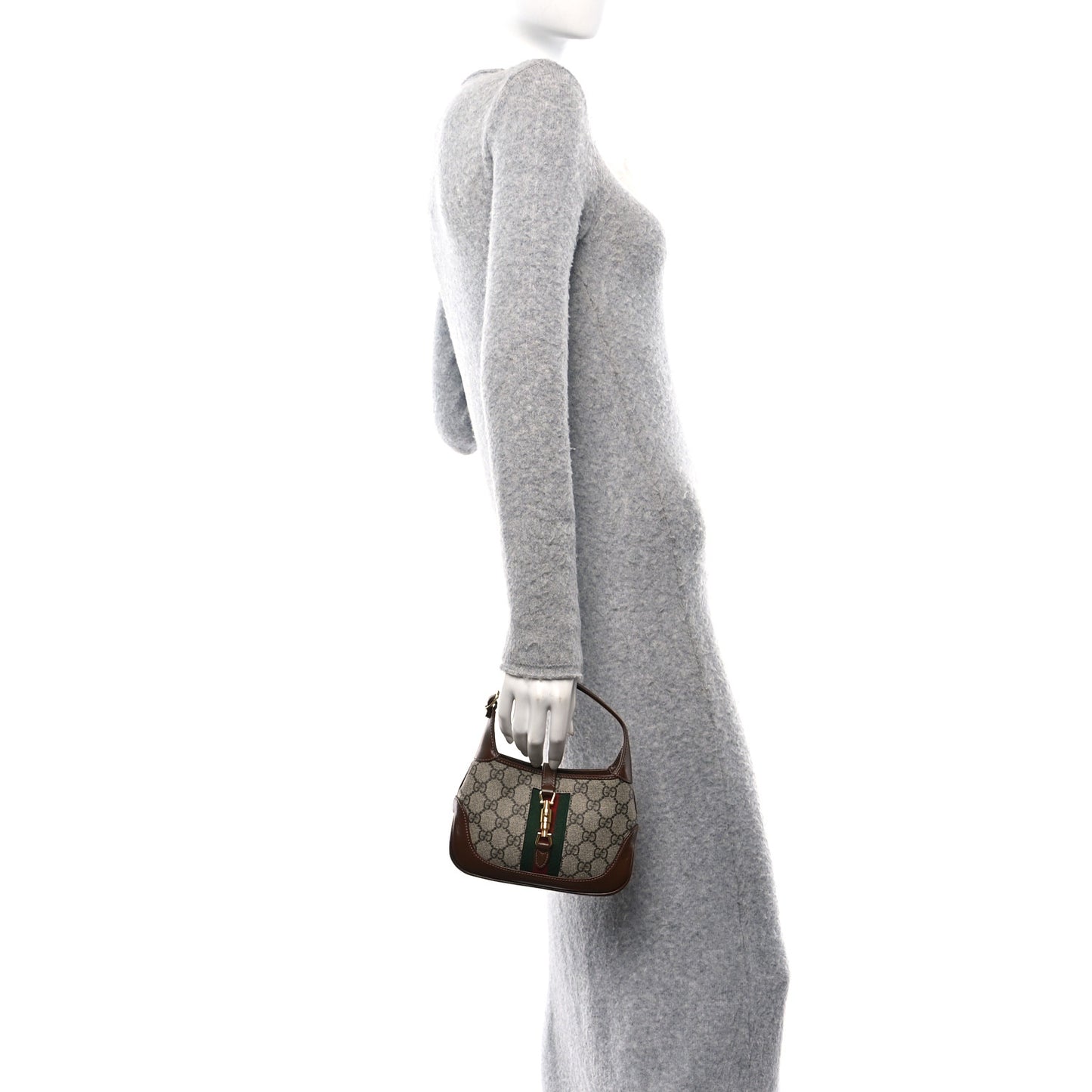 GG Supreme Monogram Azalea Calfskin Web Mini Jackie 1961 Hobo Beige Ebony Brown Sugar
