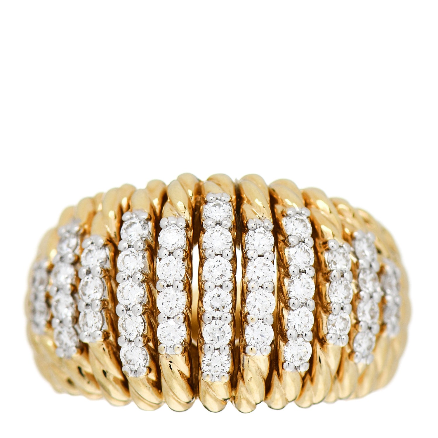 David Yurman 18K Yellow Gold Diamond Cable Vertical Ring 49 4.75 1 of 5