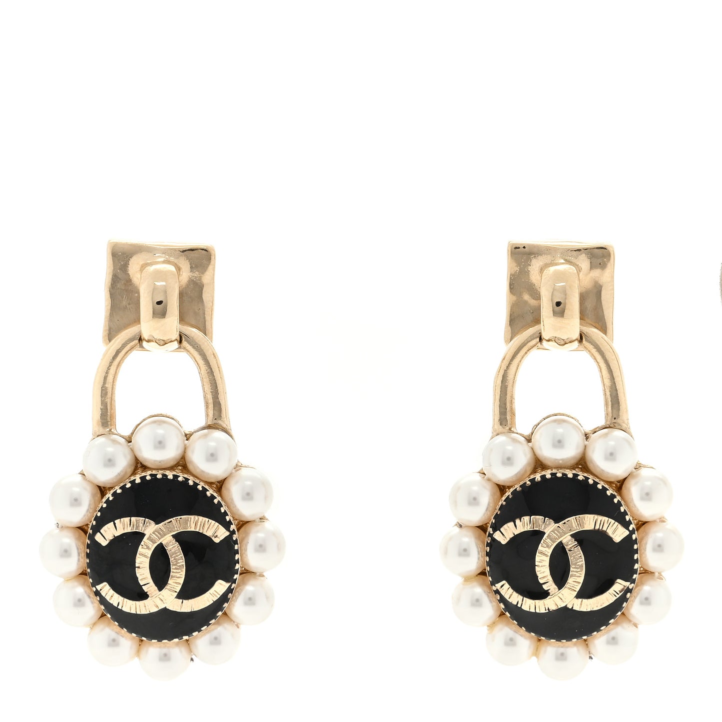 Pearl CC Drop Earrings Gold White Black