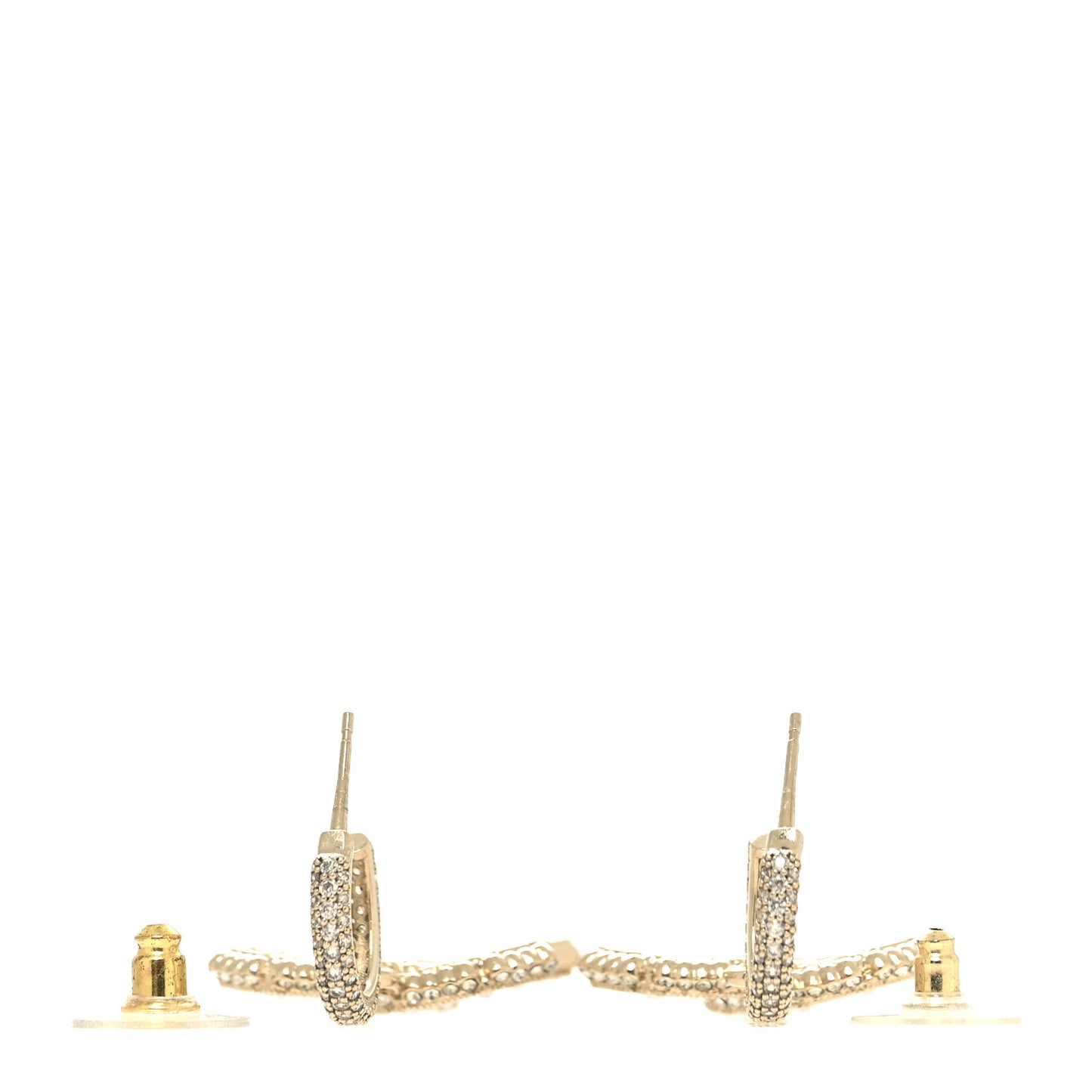 Crystal Baguette Pearl CC Drop Hoop Earrings Gold Pearly White