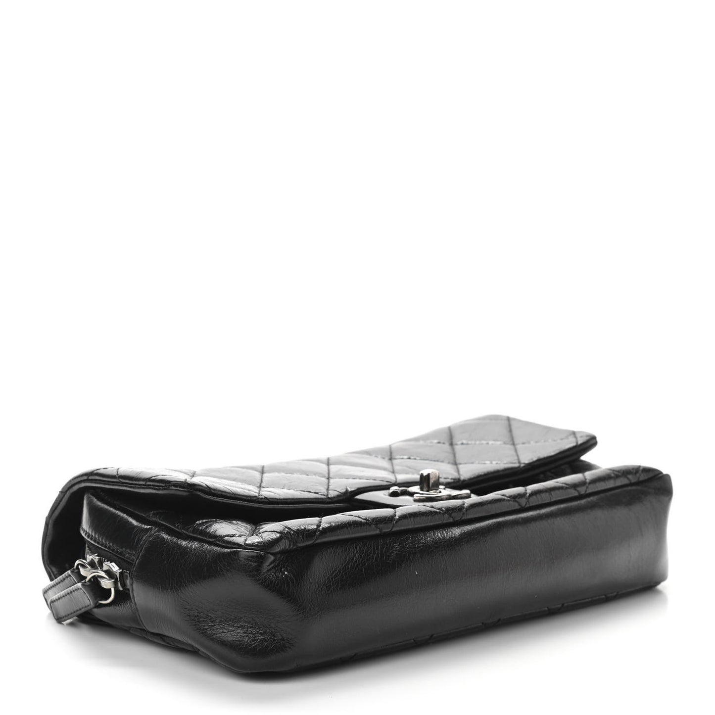 Glazed Calfskin Quilted Medium Duo Color Flap Black