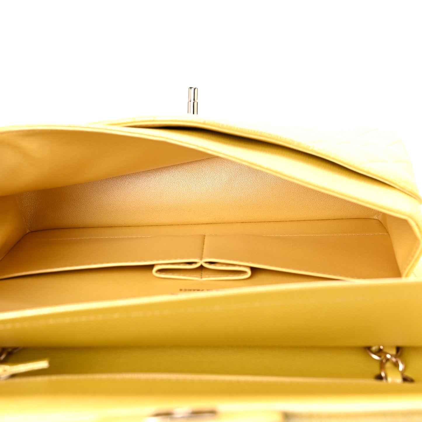 Iridescent Caviar Quilted Medium Double Flap Yellow