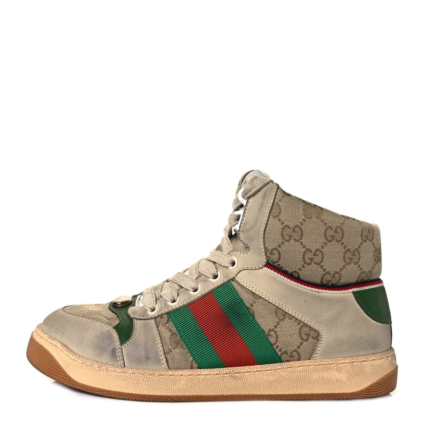 GG Monogram Nubuck Web Mens Screener High Top Sneakers 5 New Sand Dusty Milk Vintage Green