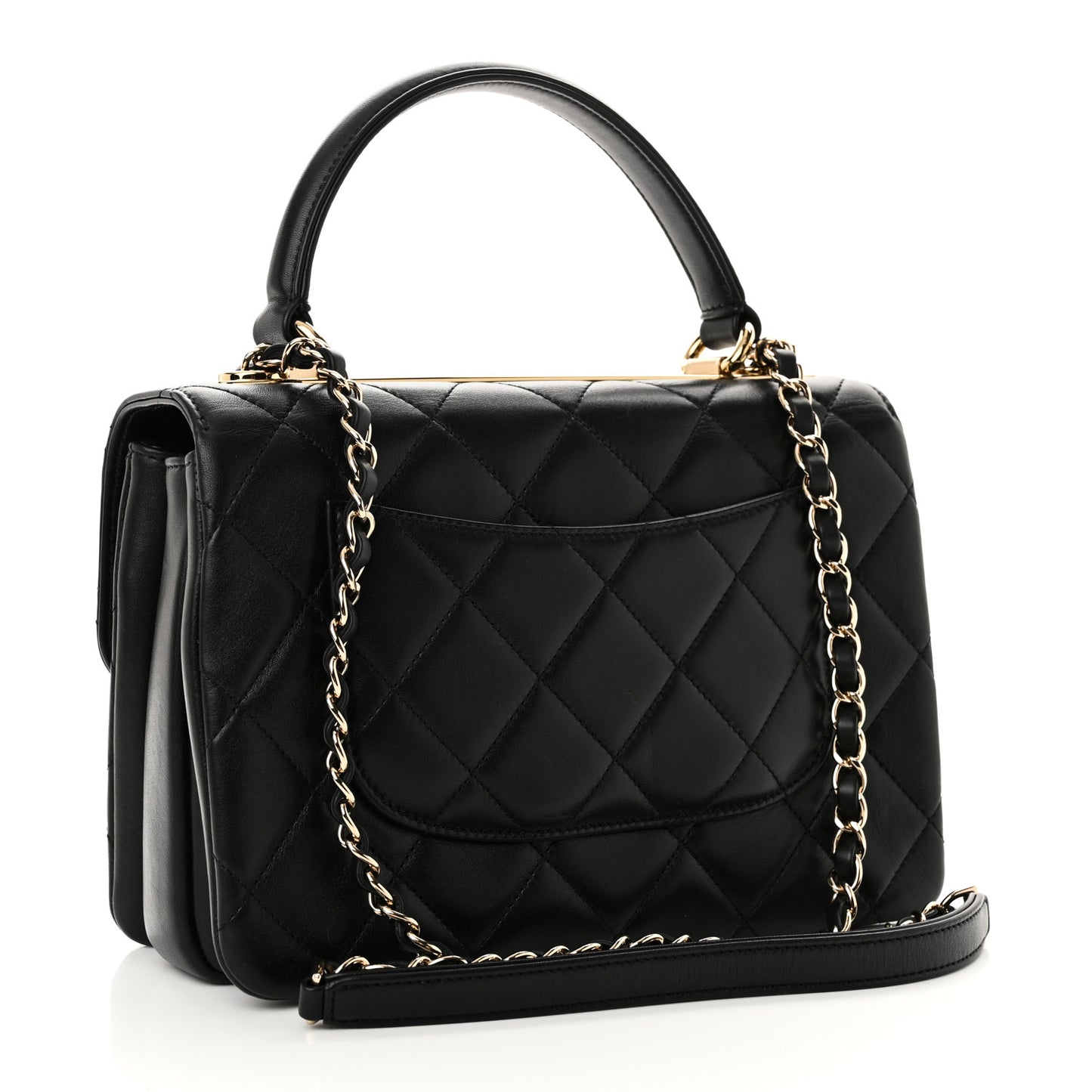 Lambskin Quilted Small Trendy CC Dual Handle Flap Bag Black
