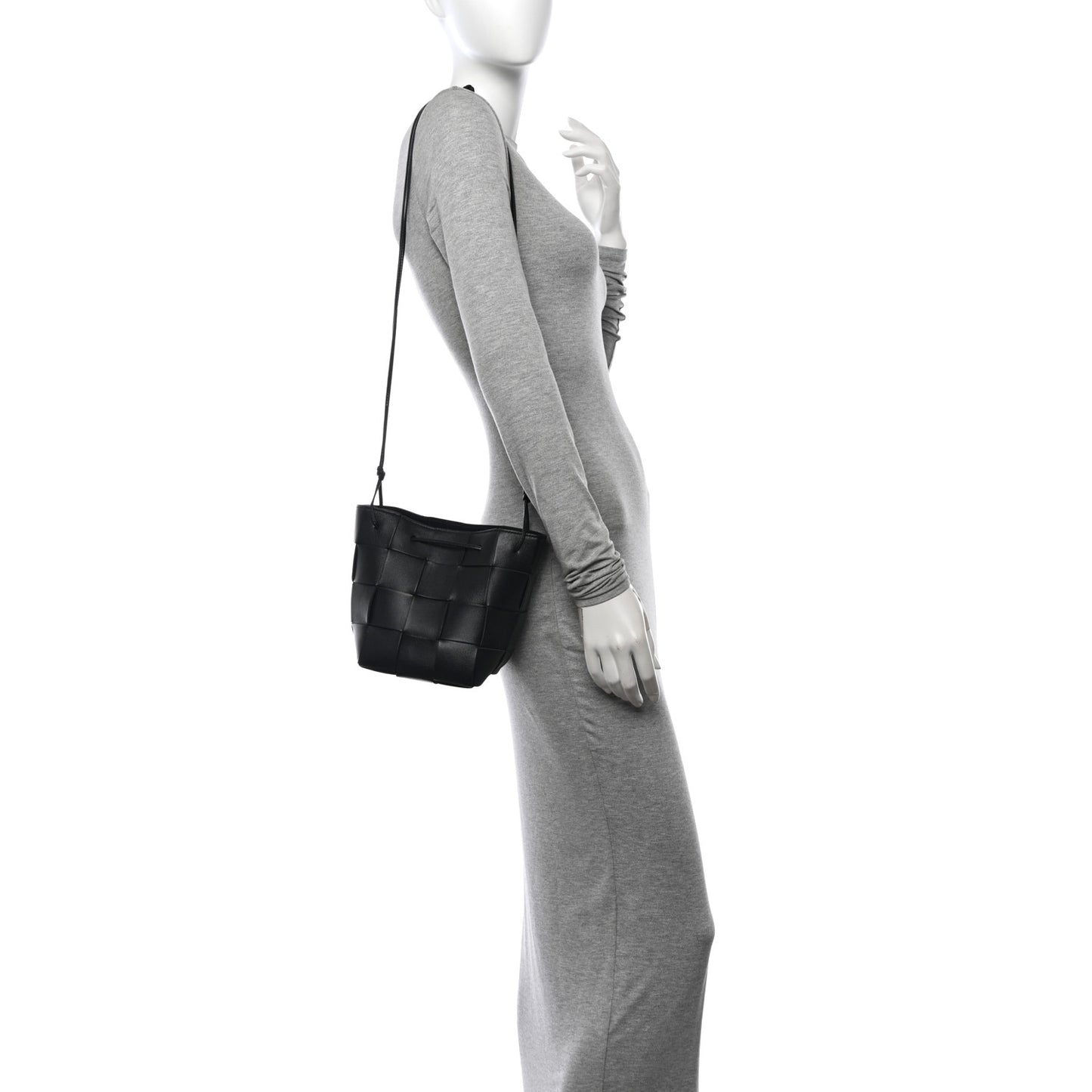 Lambskin Intreccio Small Crossbody Bucket Bag Fondant