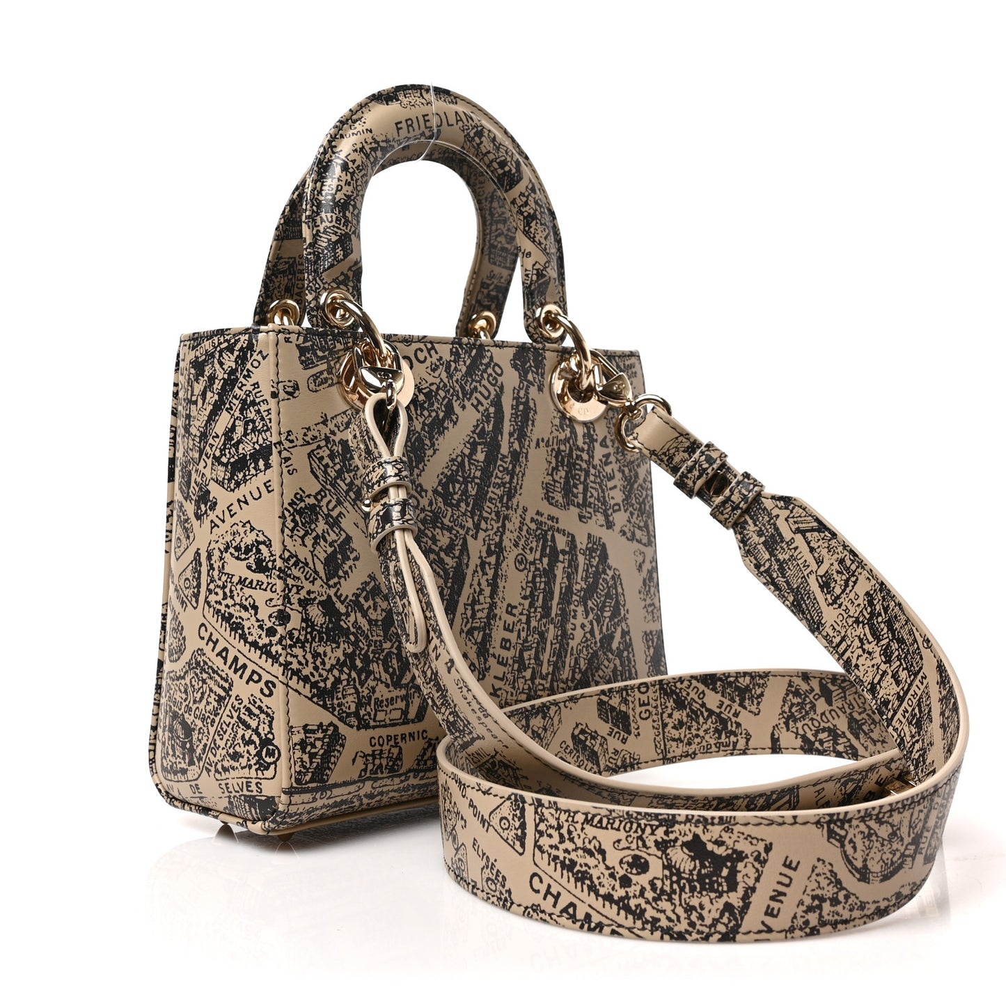 Smooth Calfskin Plan de Paris Printed Small My ABCDior Lady Dior Beige Black