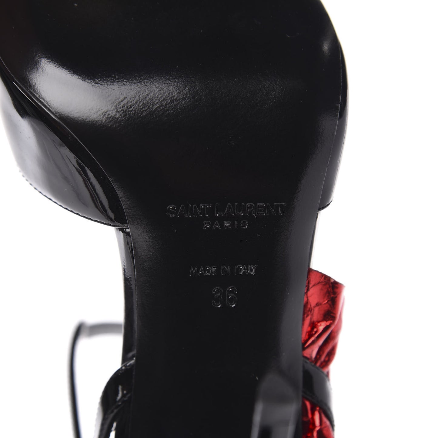 Patent Calfskin Ayers Edie 110 Leaf Slingback Pumps 36 Black Red