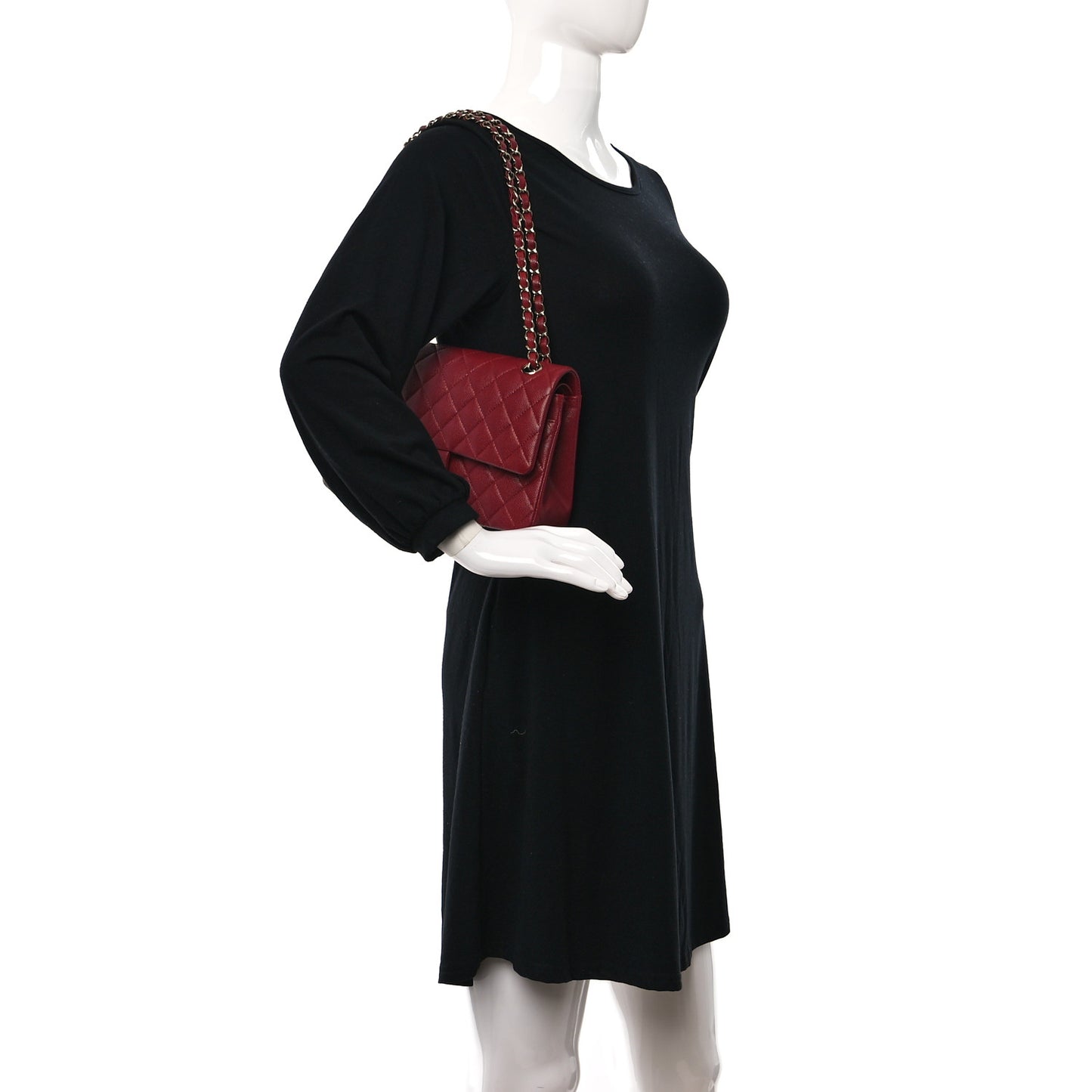 Caviar Quilted Medium Double Flap Dark Red