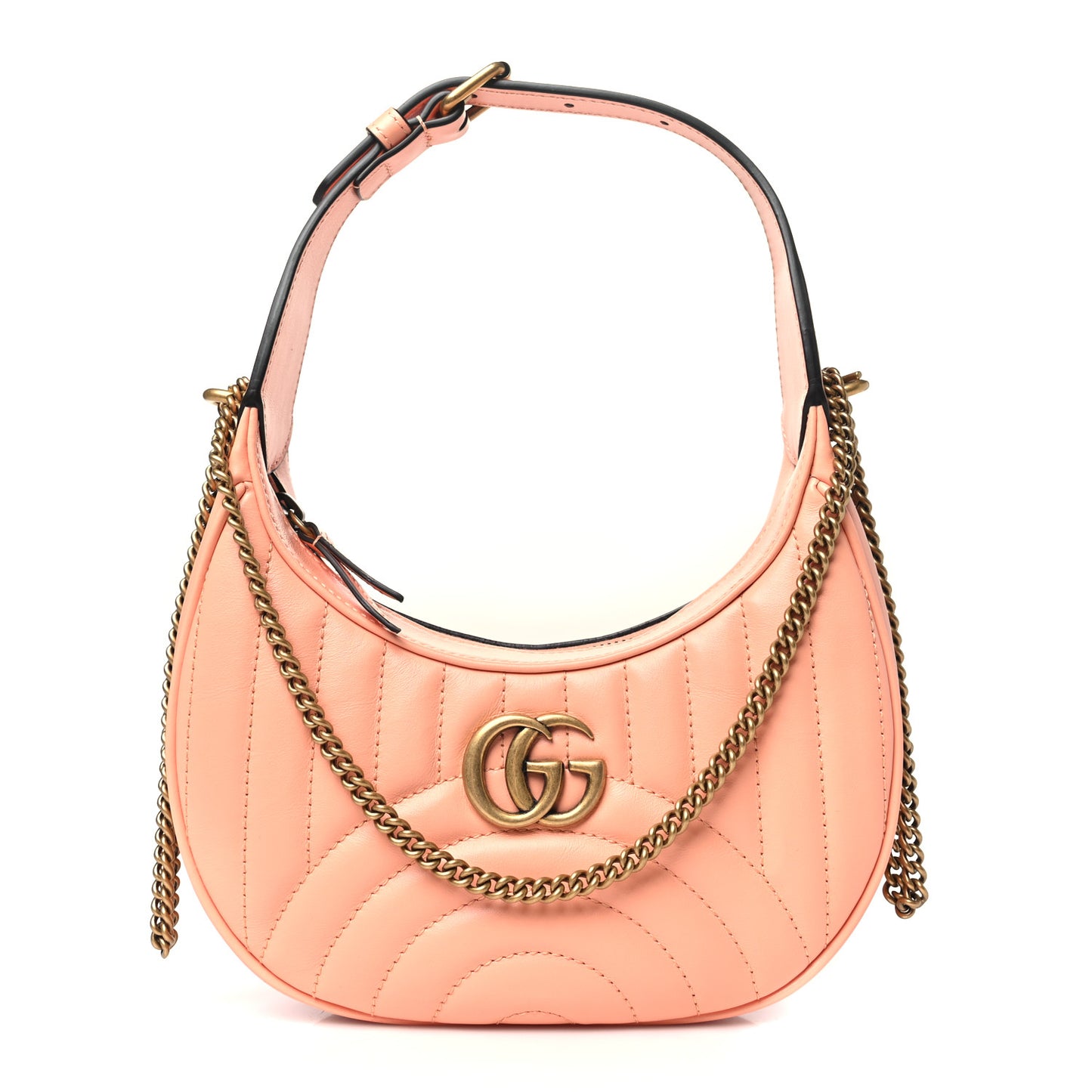Calfskin Vertical Ring Matelasse Mini GG Marmont Half Moon Hobo Peachy Chic
