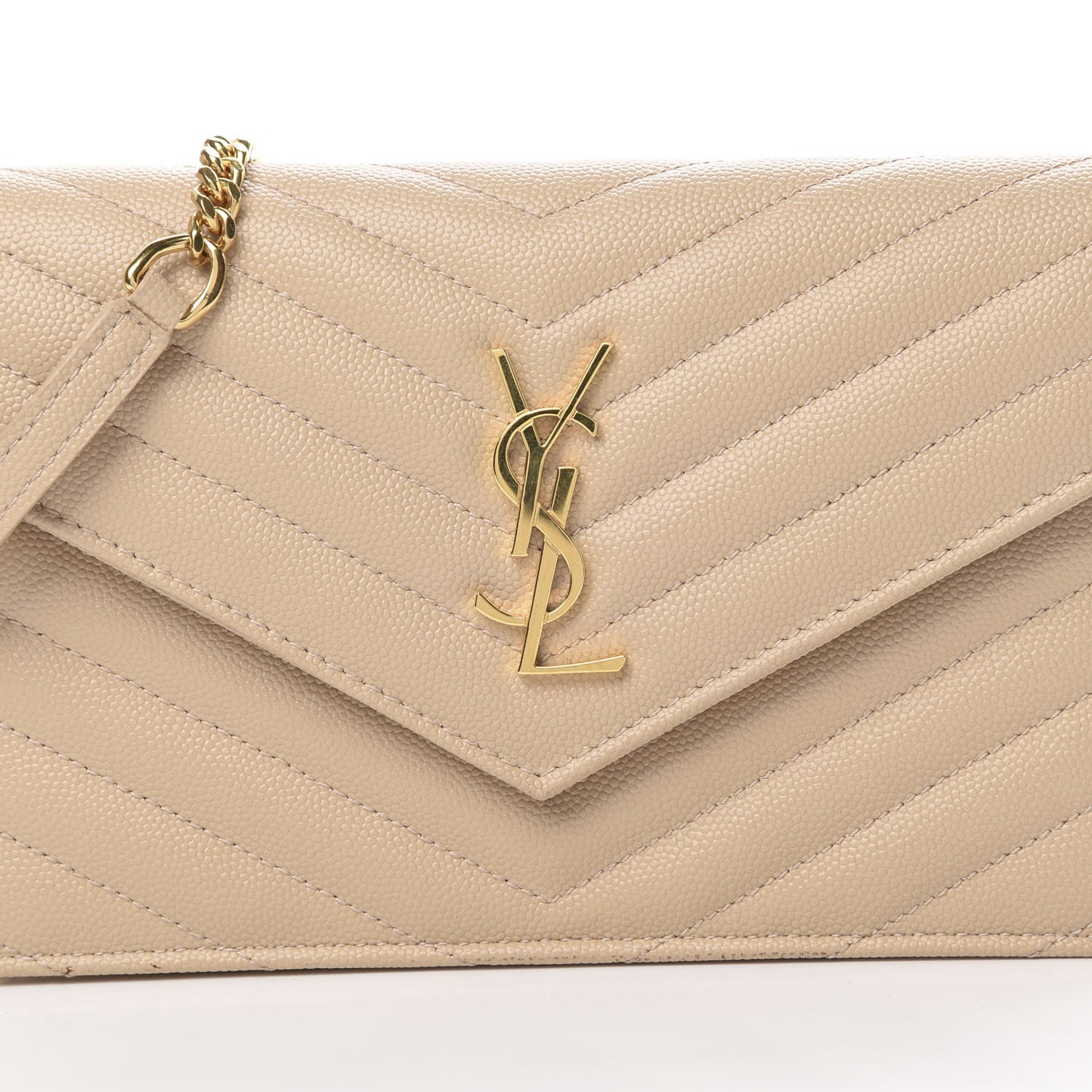 Grain De Poudre Matelasse Chevron Monogram Envelope Chain Wallet Nude Powder