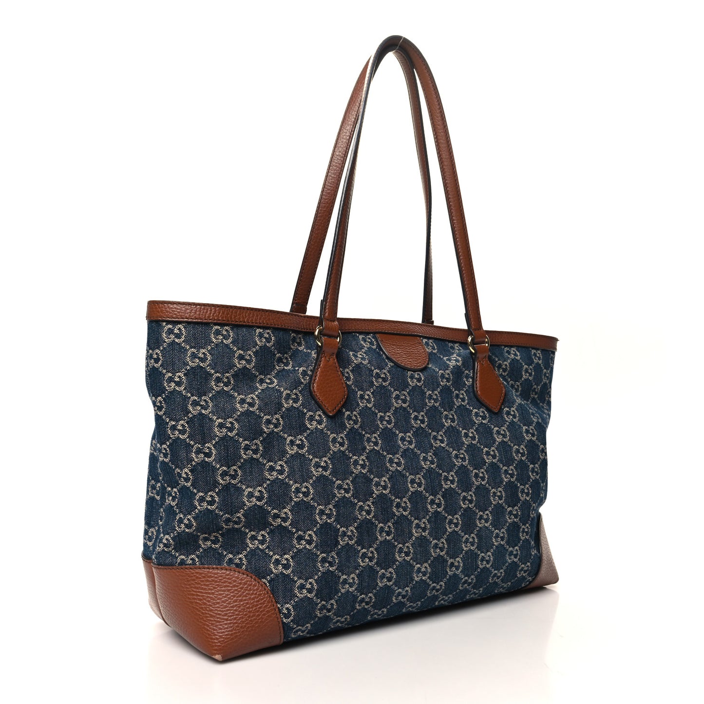 New Denim GG Monogram Medium Ophidia Shopping Tote Blue Tea Cuir