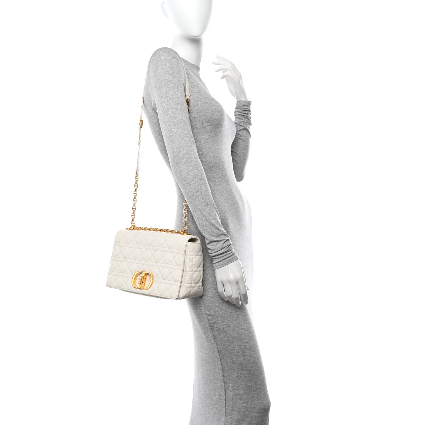 Grained Calfskin Cannage Large Caro Bag Latte